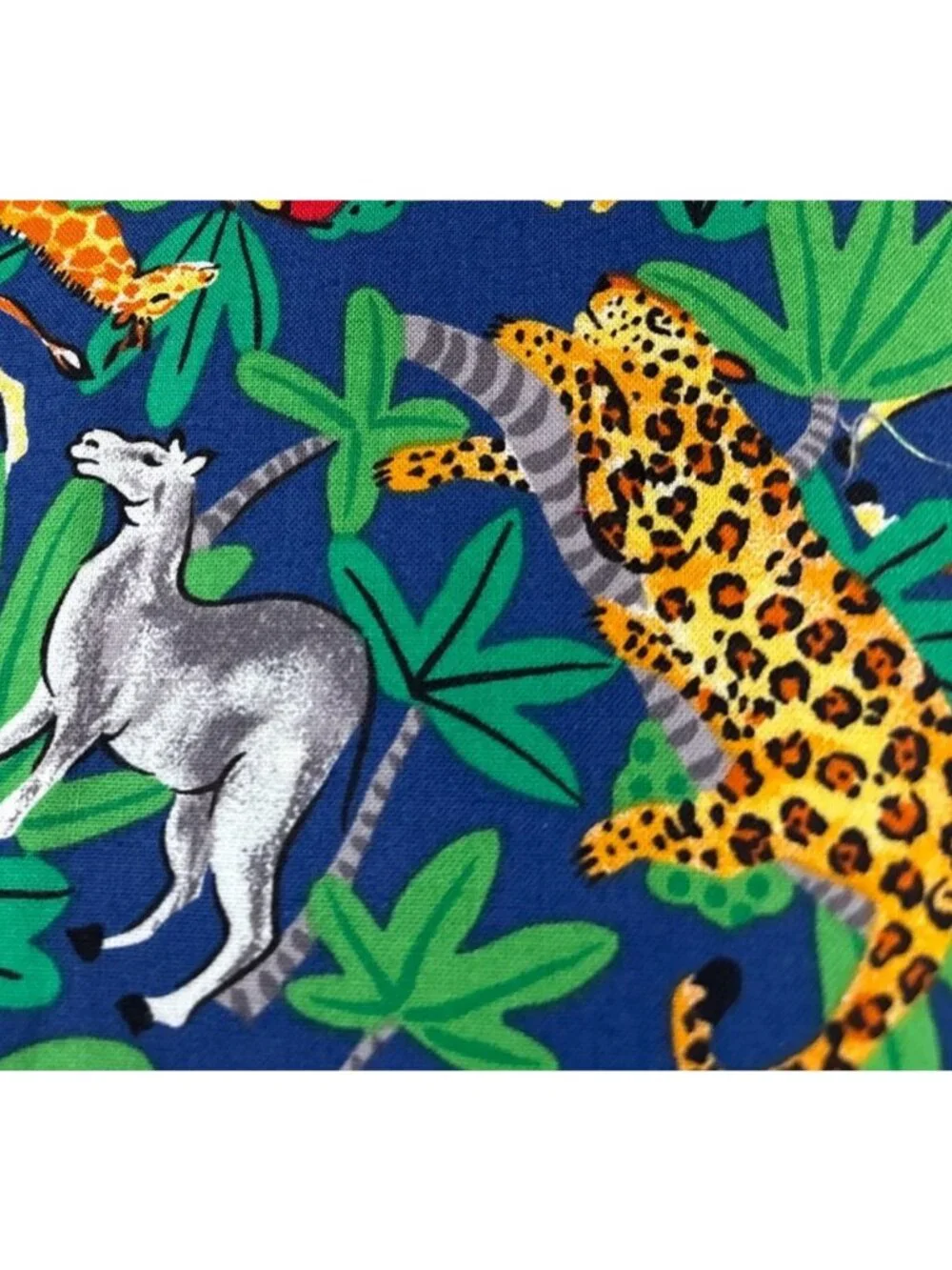 Safari-Themed Cotton Fabric 8"x44" Bright Jungle Animals Giraffes Zebras Parrots - Picture 7 of 12